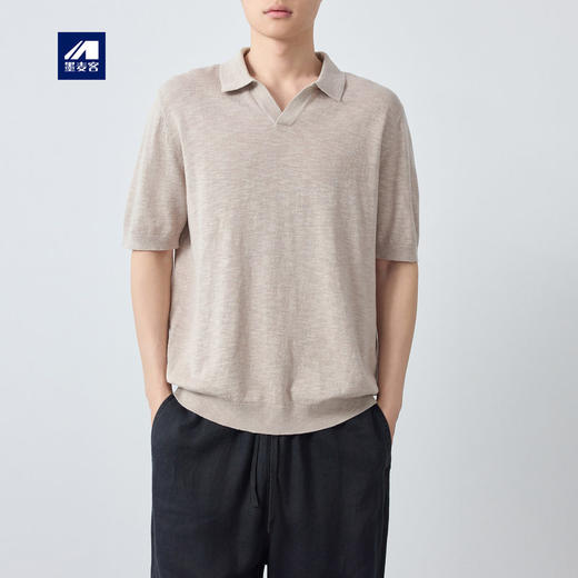 墨麦客男装高智通勤海鸥领Polo衫男2026春季新款亚麻棉短袖75213. 商品图0