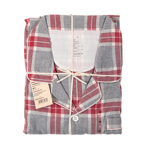 日式无印西川法兰绒家居服良品全棉家居服格纹格子情侣睡衣冬加厚 商品图0