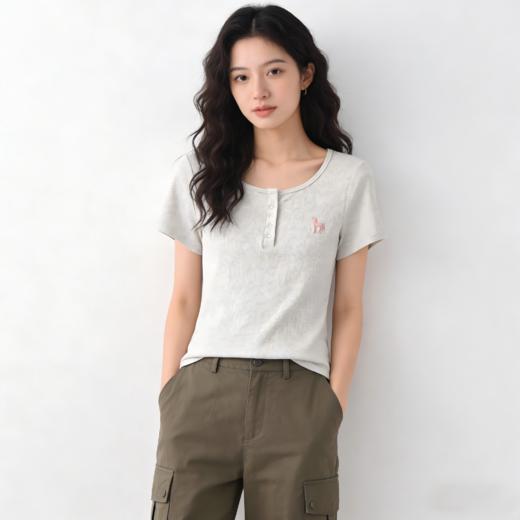 逸柔家【U领纽扣短袖C06C95款】百搭纯色款，剪裁显曲线，面料亲肤不紧绷，外穿适配多场景 商品图0