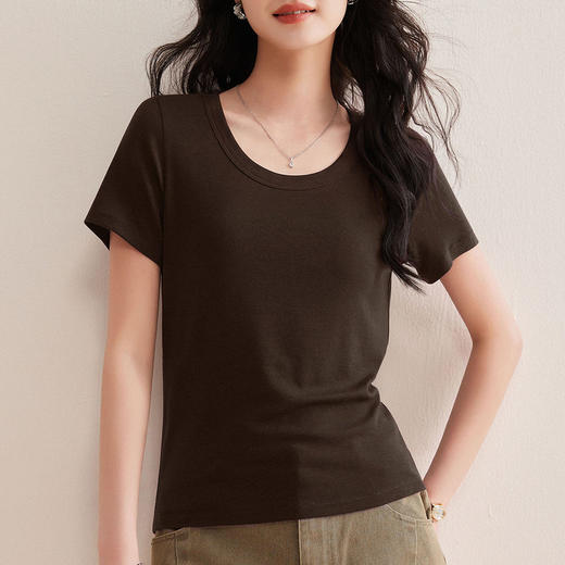 大U领天丝羊毛短袖t恤女面膜t2026新款夏季洋气修身上衣打底内搭  BY-M786 商品图3