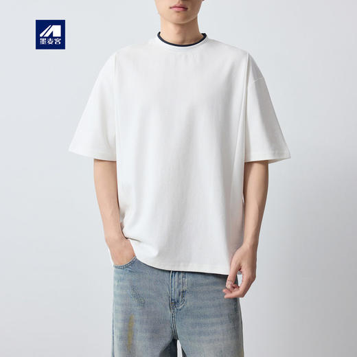 墨麦客男装城市运动230G男士t恤2026春季新款假两件短袖男75200. 商品图0