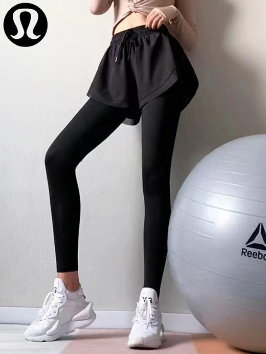 F030671高腰收腹提臀瑜伽裤女外穿跑显瘦运动紧身裤健身假两件长裤 商品图11