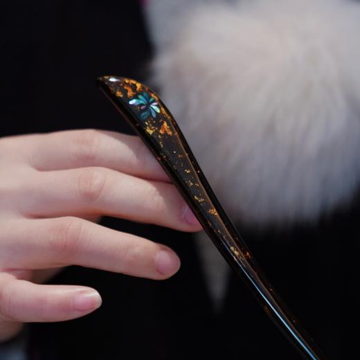 【金光梵莲发簪】木胎大漆螺细金箔、禅意汉服配饰手工非遗簪子 商品图2