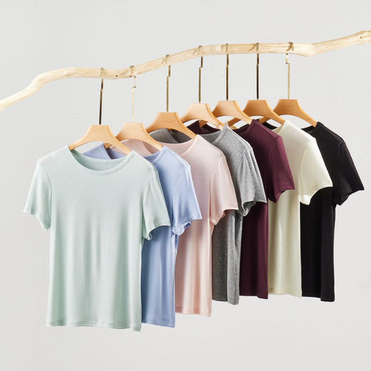 夏季新款羊毛醋酸天丝短袖 柔软舒适百搭 修身显瘦 圆领/大圆领/V领 7色可选 商品图10