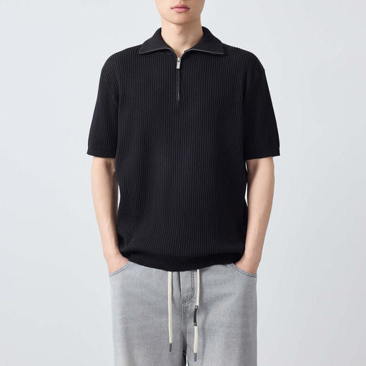 墨麦客高智通勤针织短袖polo衫男2026夏款坑条肌理男士T恤75203. 商品图1
