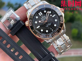 欧米茄JVS海马300米系列 原装开模 间玫金黑海马 男士腕表 表径42mm