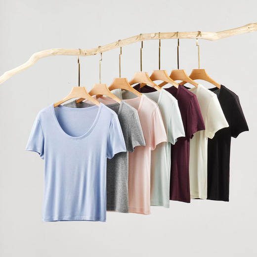 夏季新款羊毛醋酸天丝短袖 柔软舒适百搭 修身显瘦 圆领/大圆领/V领 7色可选 商品图8