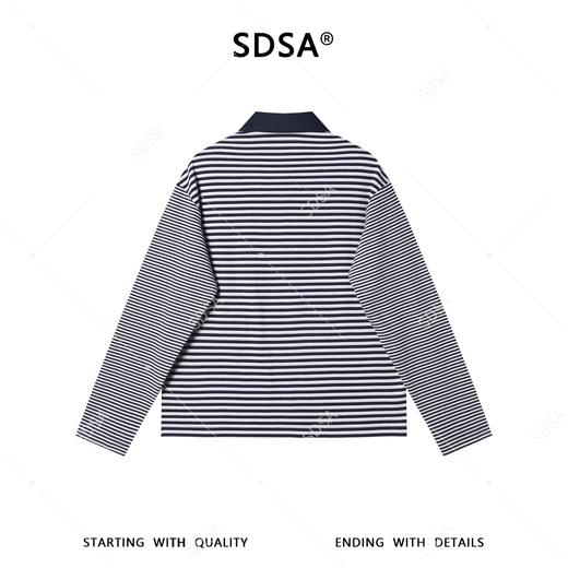 SDSA男装2026新款高贵轻奢韩版复古拼色翻领条纹长袖T恤时尚上衣 商品图4