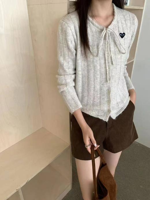 F030664日系竖条镂空肌理系带蝴蝶结针织开衫 商品图5