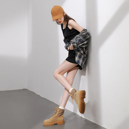 三彩2026春季新款格纹衬衫宽松中长款衬衣开衫翻领休闲复古M 商品图2