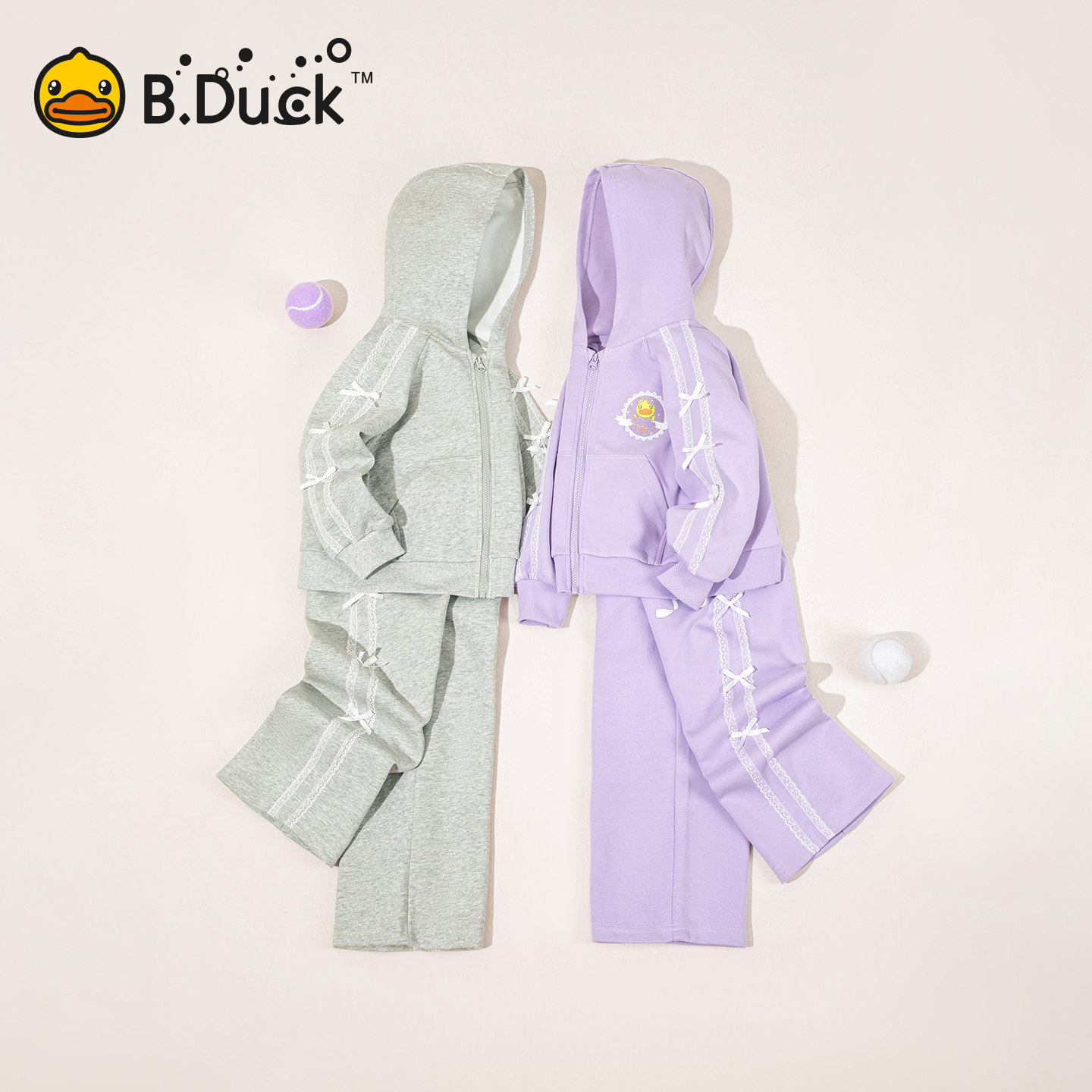 【套装】bduck小黄鸭童装女童套装春秋新款儿童外套运动长裤两件套110-160 FF3681011