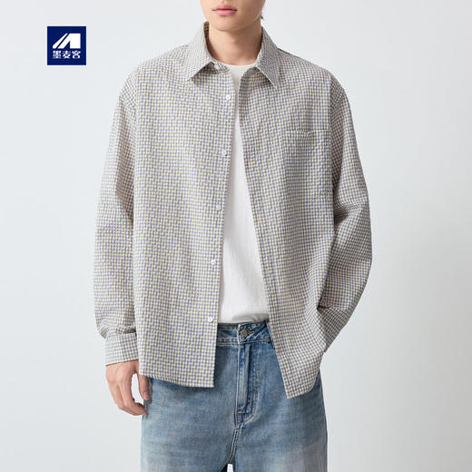 墨麦客男装美式休闲格子男士衬衫2026春季新款泡泡纱衬衣男50366. 商品图0
