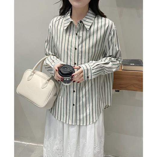 2026春夏文艺复古撞色竖条纹纯棉衬衫韩版叠穿百搭休闲上衣！ 商品图2