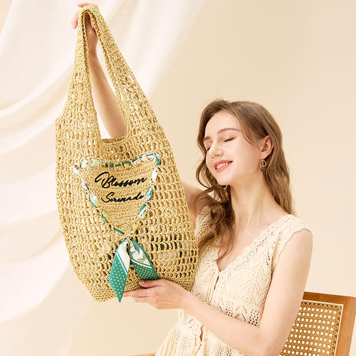 大英博物馆 东方梦境系列 丝带印花编织袋单肩包 商品图2