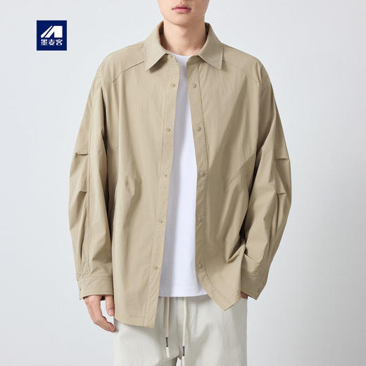 墨麦客男装美式休闲衬衫式夹克男2026春新款褶皱袖男士外套81621. 商品图0