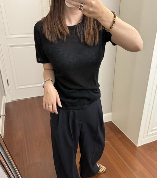 鄂尔多斯同款80支极细真丝羊毛精纺超薄短袖针织衫030505 商品图4