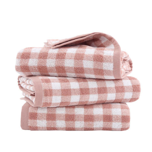 日式无印毛巾全棉良品格纹毛巾毛圈柔软毛巾浴室简约格子红色面巾 商品图4