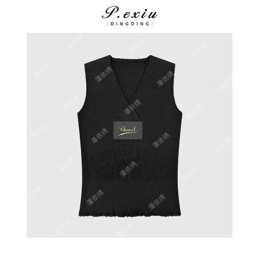 PanYiXiu/潘依绣绵羊毛字母贴布修身显瘦无袖V领针织背心ZZ1026 商品图1