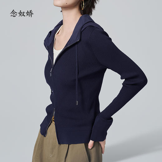 【商场同款】CNR6399 “ 纸片人毛衫 ” 显瘦舒适 藏蓝色沉稳有气质 百搭舒适连帽开衫 商品图4