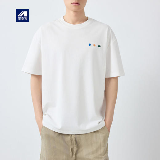 墨麦客男装美式休闲短袖t恤男2026春夏新款趣味刺绣男士T恤75190. 商品图0