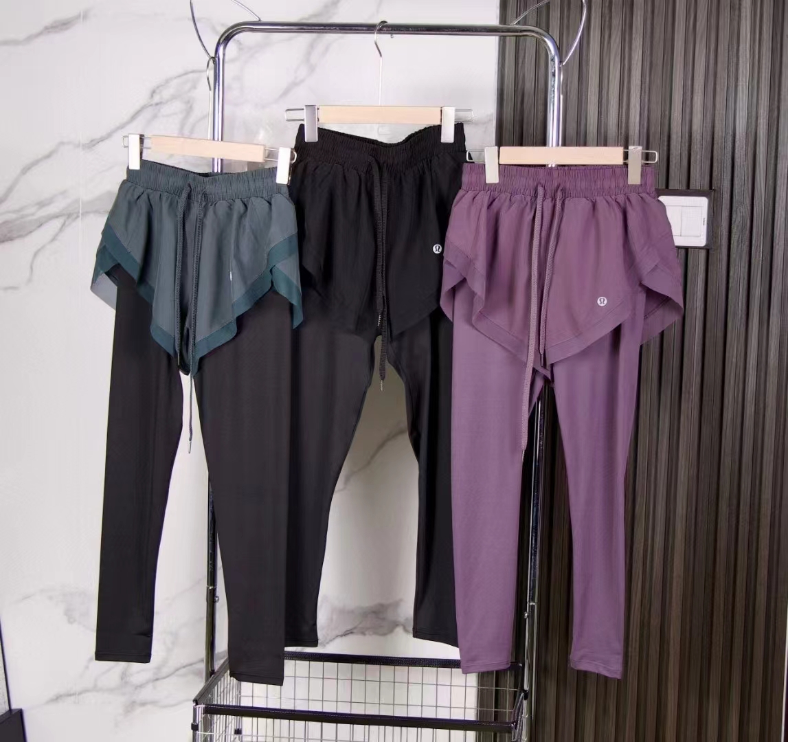 F030671高腰收腹提臀瑜伽裤女外穿跑显瘦运动紧身裤健身假两件长裤