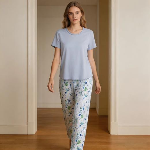 【32S棉莫单面】SCHIESSER德国舒雅女棉加莫代尔单面布面料轻薄舒适亲肤家居短袖七分裤套装 最大尺码XXL 31/26912H 商品图5