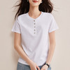 长绒棉80支丝光棉短袖t恤女白色亨利领夏季排扣高级正肩体恤荃棉   BY-W35 商品缩略图2