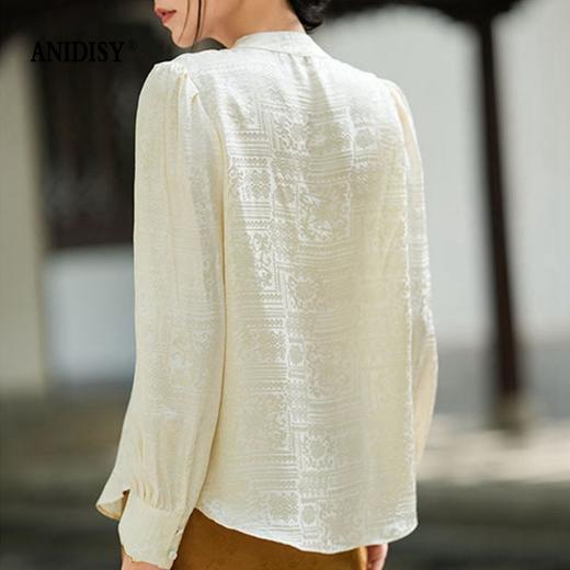 19姆米提花真丝立领长袖单排扣半襟套头衬衫 商品图4