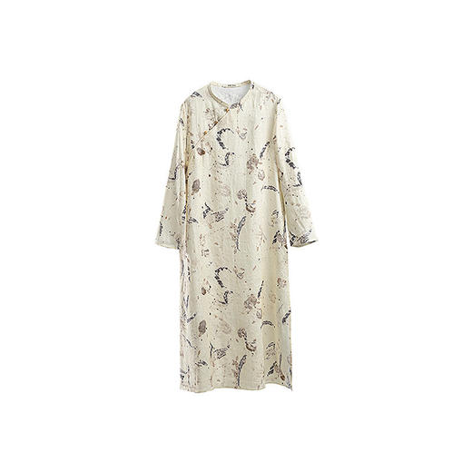 绽放155朵/亚麻数码印花新中式立领斜襟长袖连衣裙女阔感文艺长裙 商品图4