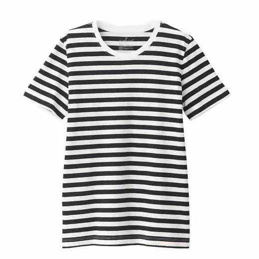 日系无印T恤衫良品全棉条纹T恤女款夏季短袖T恤女士T恤简约新品夏 商品图1