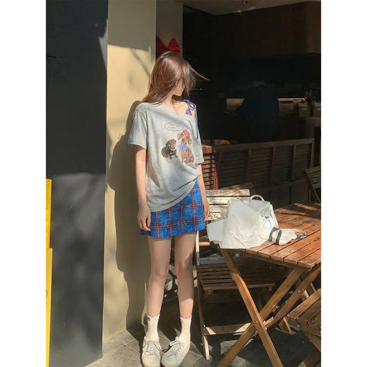 <曾小咸推荐>韩系斜肩短袖t恤女半身裙套装 商品图1