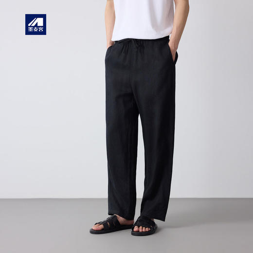 墨麦客男装高智通勤亚麻休闲裤男2026春季新款透气男士裤子91582. 商品图0