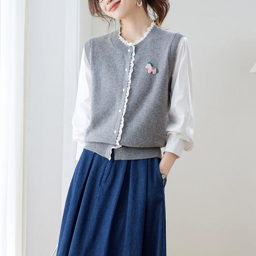 「自」全新升级【铂金会员192/天猫259/差价67】(02211)洛诗琳设计感花边针织开衫2026春季新款衬衫袖拼接毛衣外套 商品图0