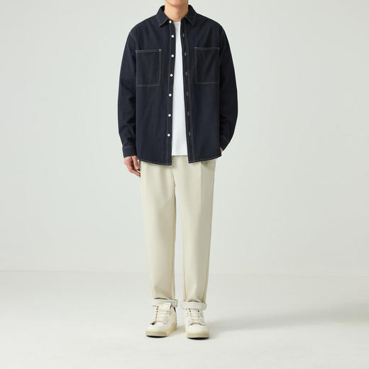 墨麦客斜纹肌理全棉长袖衬衫男2026春季新款明辑线男士衬衣50189. 商品图3