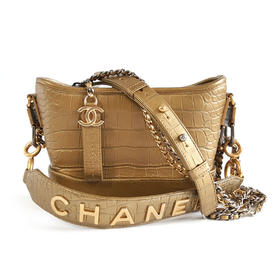 【95新】CHANEL香奈儿流浪包AS0865B00814N4775小号金色鳄鱼纹压花牛皮手提斜挎流浪包女士250226NJS25