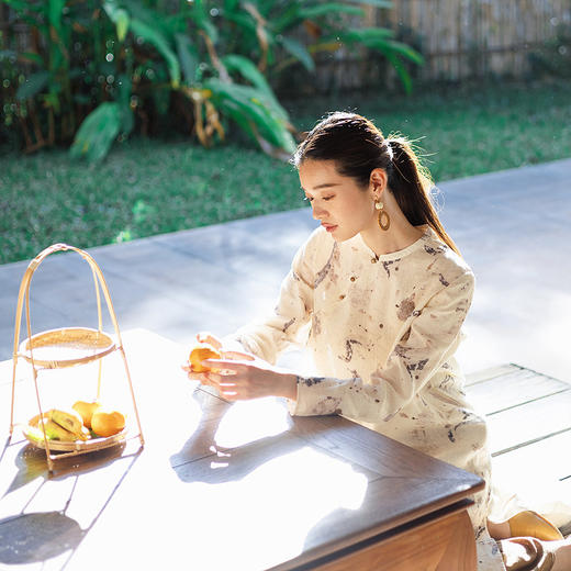 绽放155朵/亚麻数码印花新中式立领斜襟长袖连衣裙女阔感文艺长裙 商品图0