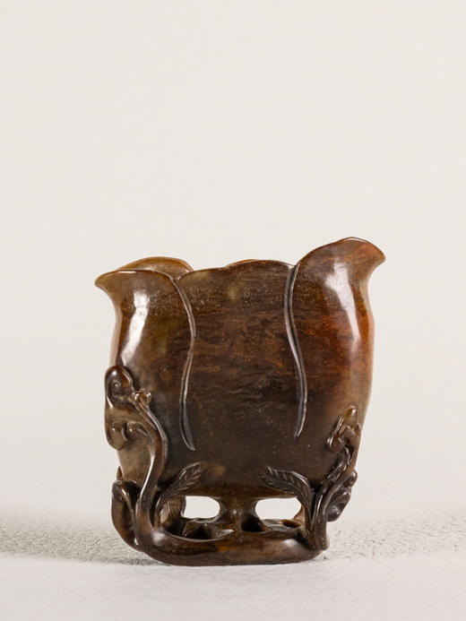 清	寿山石雕灵芝兰花杯摆件 商品图0