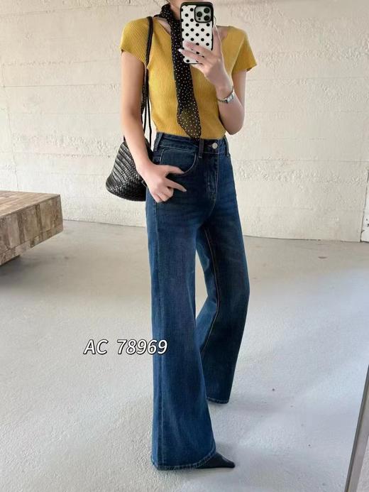 F030676复古慵懒松弛感深蓝阔腿裤垂感高腰牛仔裤 商品图10