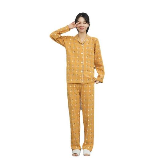 日式无印双层纱家居服良品全棉睡衣女士情侣居家服长袖长裤套装 商品图4