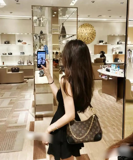 LV boulogne 老花拼皮 黑色 牛角包 商品图2