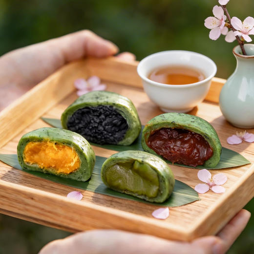 FX四枚装240g 短保红豆 肉松 黑芝麻 龙井 清明艾草青团糯米糍粑 商品图0