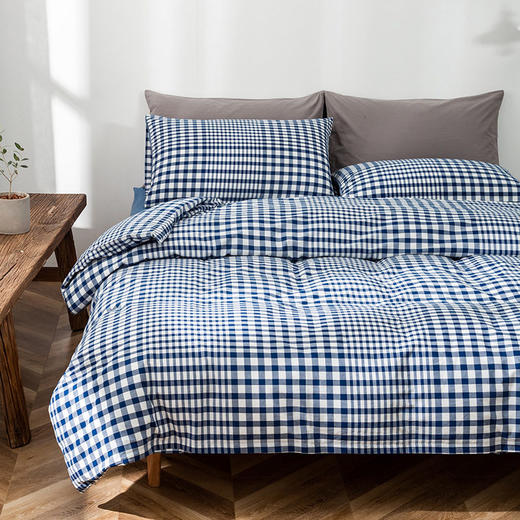 无印水洗棉渐变格子四件套良品渐变条纹四件套纯棉床上用品日式 商品图2