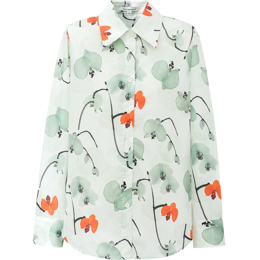 SELFWHO棉混纺满印兰花图案衬衫女2026春季新款宽松落肩上衣 商品图4