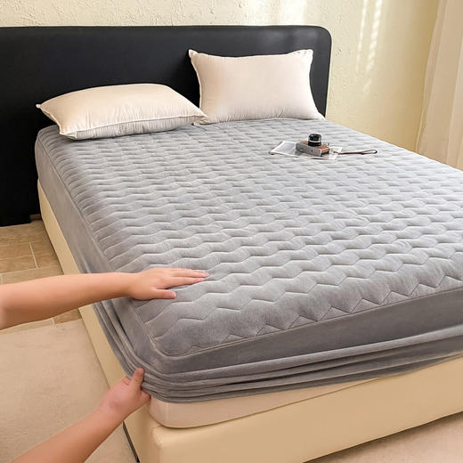 日式无印牛奶绒夹棉床笠良品秋冬保暖床罩纯色加厚床垫透气防滑 商品图2