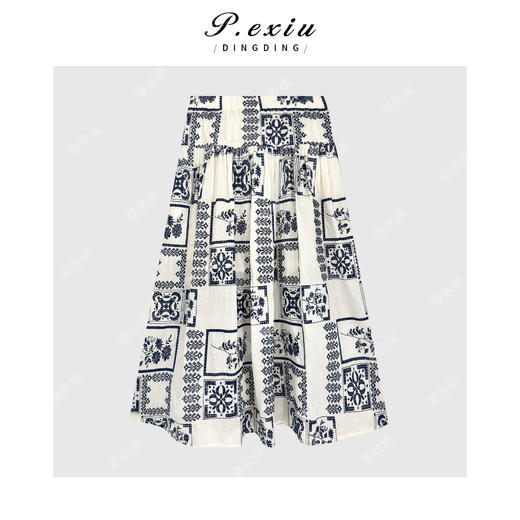 PanYiXiu/潘依绣100%棉复古刺绣镂空印花松紧腰显瘦半身裙 H2601 商品图1