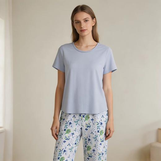 【32S棉莫单面】SCHIESSER德国舒雅女棉加莫代尔单面布面料轻薄舒适亲肤家居短袖七分裤套装 最大尺码XXL 31/26912H 商品图1