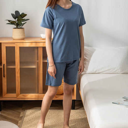 日式无印纯色T恤良品全棉T恤衫套装夏季短裤套装纯棉家居服T情侣 商品图2
