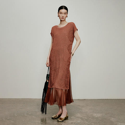 【林栖设计小店】 一帘幽梦|多色拼桑蚕丝飞片2026夏新款毛织连衣裙1962080 商品图7