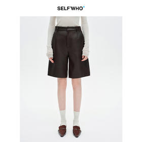 SELFWHO100%绵羊皮复古A字中短皮裤女2026春季新款琥珀流光休闲裤