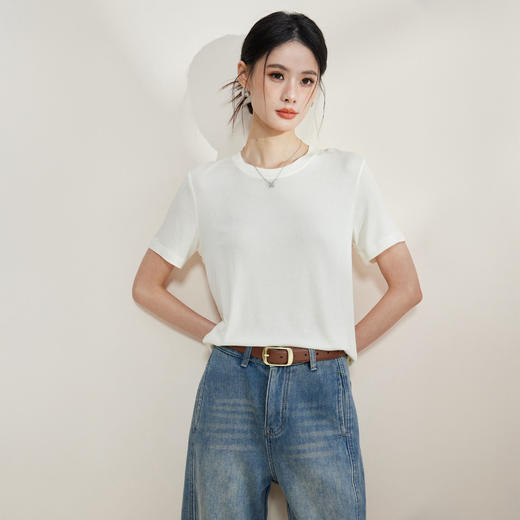 夏季新款羊毛醋酸天丝短袖 柔软舒适百搭 修身显瘦 圆领/大圆领/V领 7色可选 商品图0